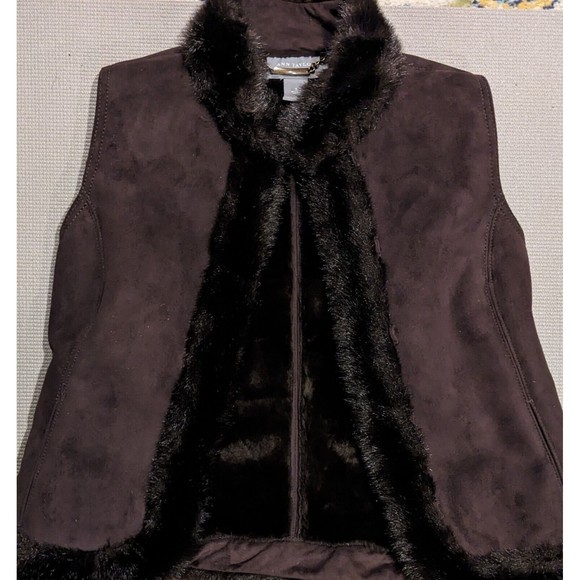 ANN TAYLOR VEST Women's Faux Fur Jacket Size Small Brown - Picture 4 of 5